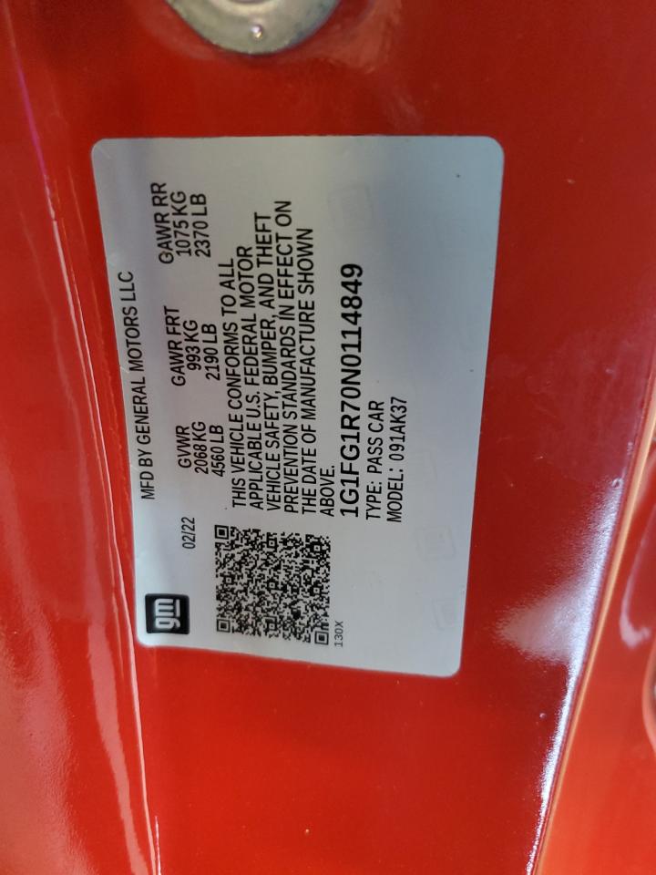 2022 Chevrolet Camaro Ss VIN: 1G1FG1R70N0114849 Lot: 64842845