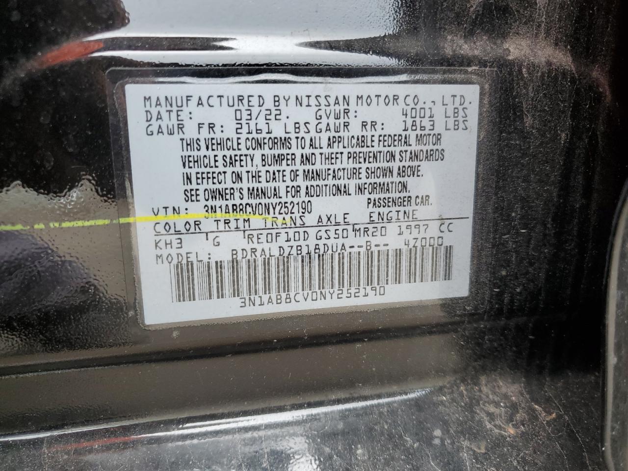 2022 Nissan Sentra Sv VIN: 3N1AB8CV0NY252190 Lot: 63247065