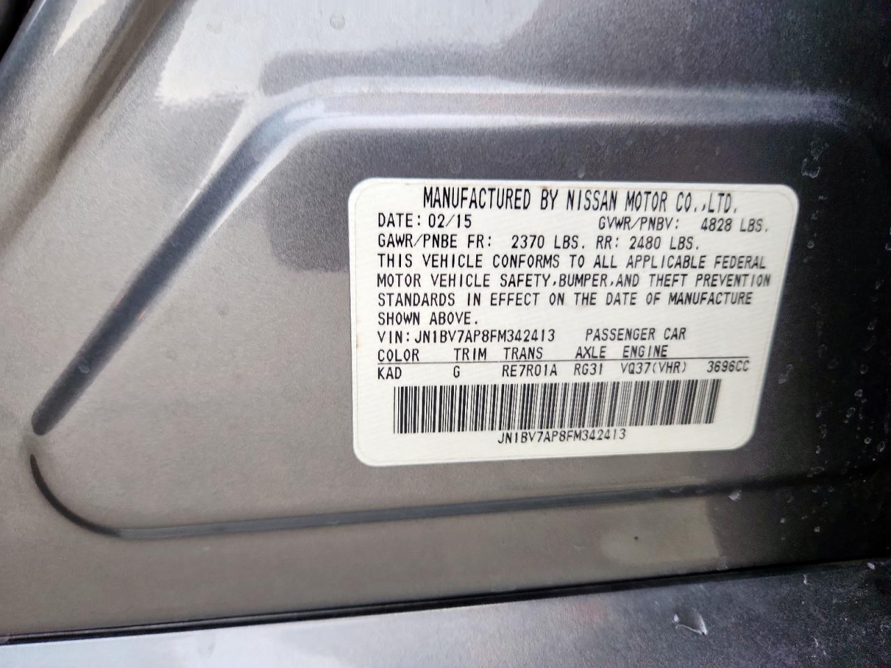 2015 Infiniti Q50 Base VIN: JN1BV7AP8FM342413 Lot: 63449365