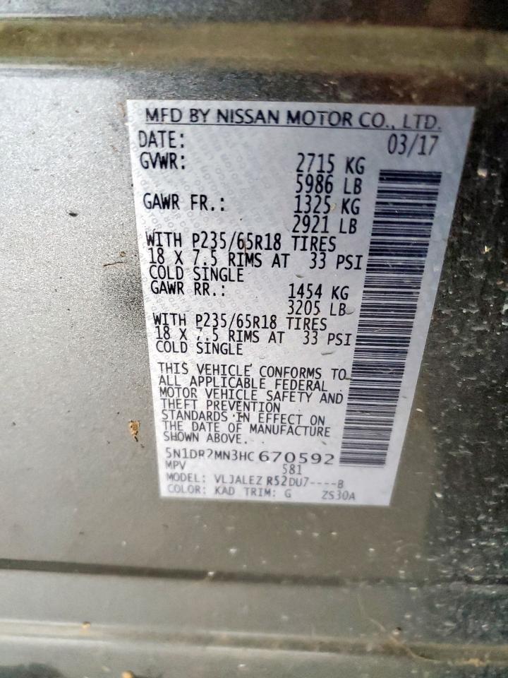 2017 Nissan Pathfinder S VIN: 5N1DR2MN3HC670592 Lot: 64144575