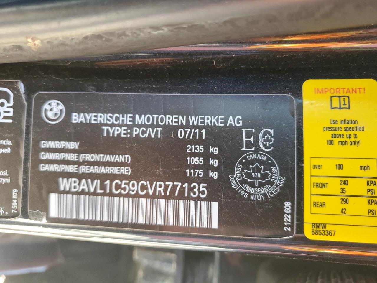 2012 BMW X1 xDrive28I VIN: WBAVL1C59CVR77135 Lot: 63911505
