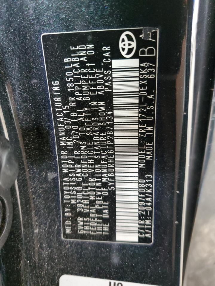 2015 Toyota Corolla L VIN: 5YFBURHE6FP287134 Lot: 63656845