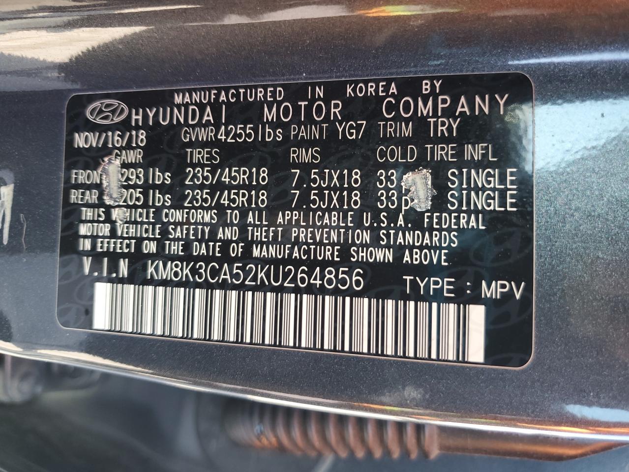 km8k3ca52ku264856 KM8K3CA52KU264856 2019 Hyundai Kona Limited
