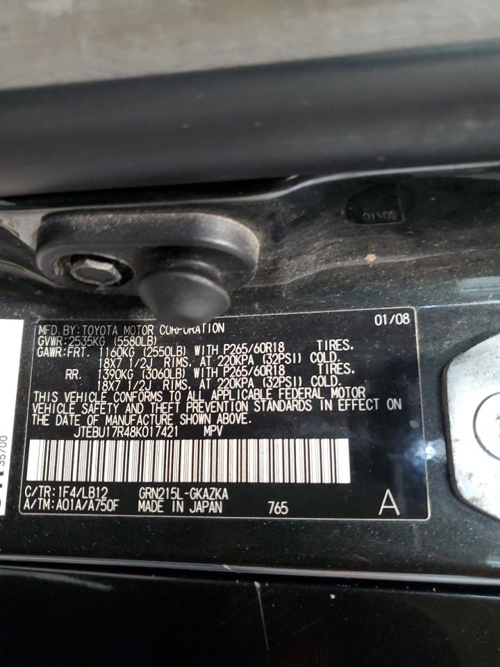 2008 Toyota 4Runner Limited VIN: JTEBU17R48K017421 Lot: 65288205
