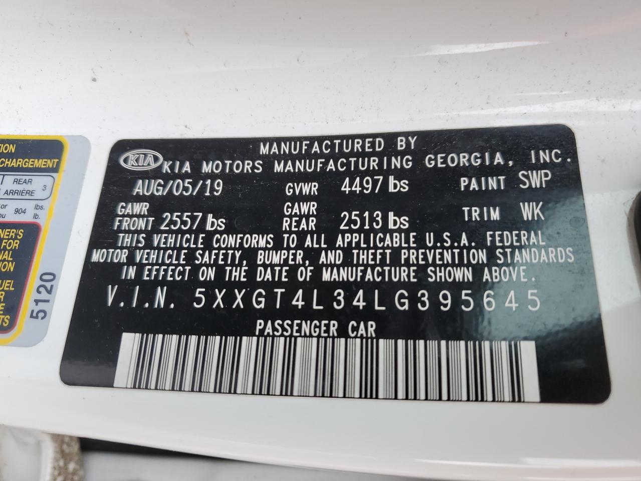 5xxgt4l34lg395645 5XXGT4L34LG395645 2020 Kia Optima Lx
