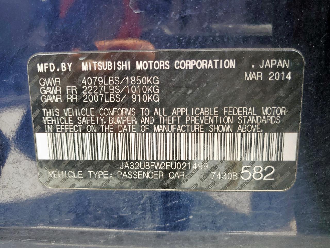 ja32u8fw2eu021499 JA32U8FW2EU021499 2014 Mitsubishi Lancer Gt