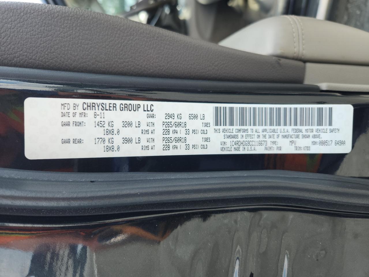 2012 Dodge Durango Crew VIN: 1C4RDHDG9CC116673 Lot: 63100055
