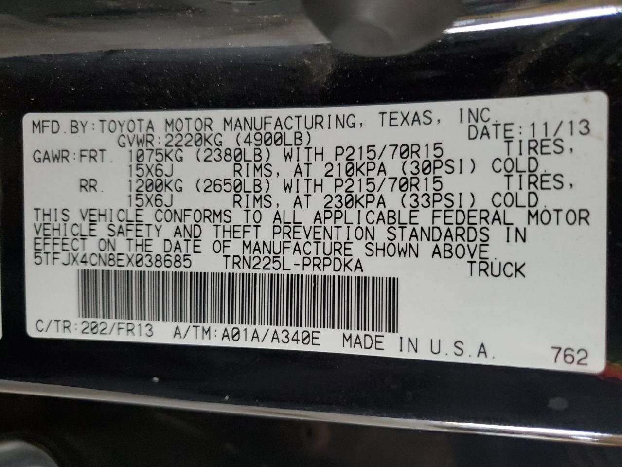 2014 Toyota Tacoma Double Cab VIN: 5TFJX4CN8EX038685 Lot: 64904405
