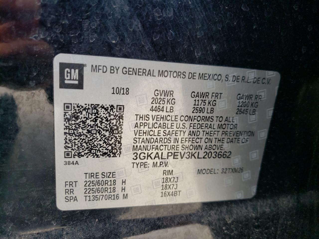 2019 GMC Terrain Slt VIN: 3GKALPEV3KL203662 Lot: 64956425