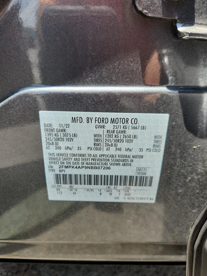 2022 Ford Edge St VIN: 2FMPK4AP9NBB07206 Lot: 64432775