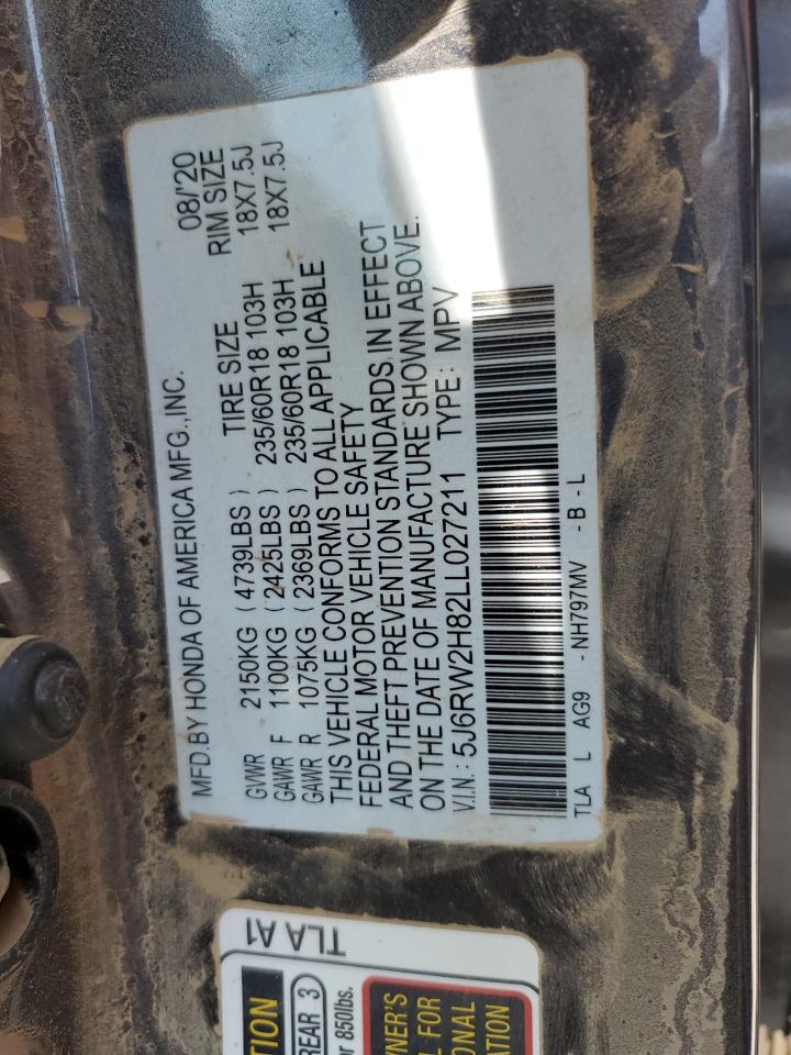 2020 Honda Cr-V Exl VIN: 5J6RW2H82LL027211 Lot: 65768905