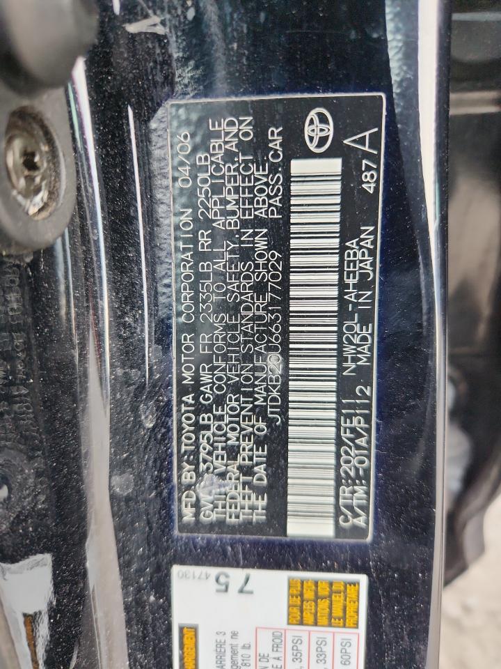 2006 Toyota Prius VIN: JTDKB20U663177029 Lot: 64136855