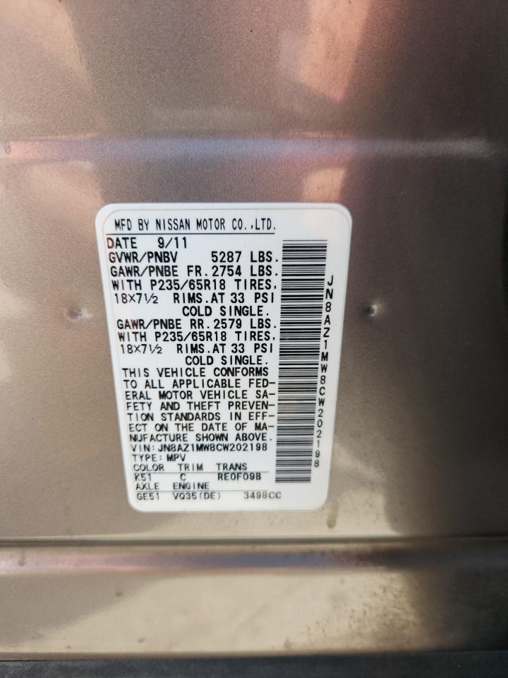 2012 Nissan Murano S VIN: JN8AZ1MW8CW202198 Lot: 65429805