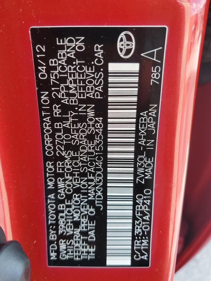 2012 Toyota Prius VIN: JTDKN3DU4C1535484 Lot: 65167615