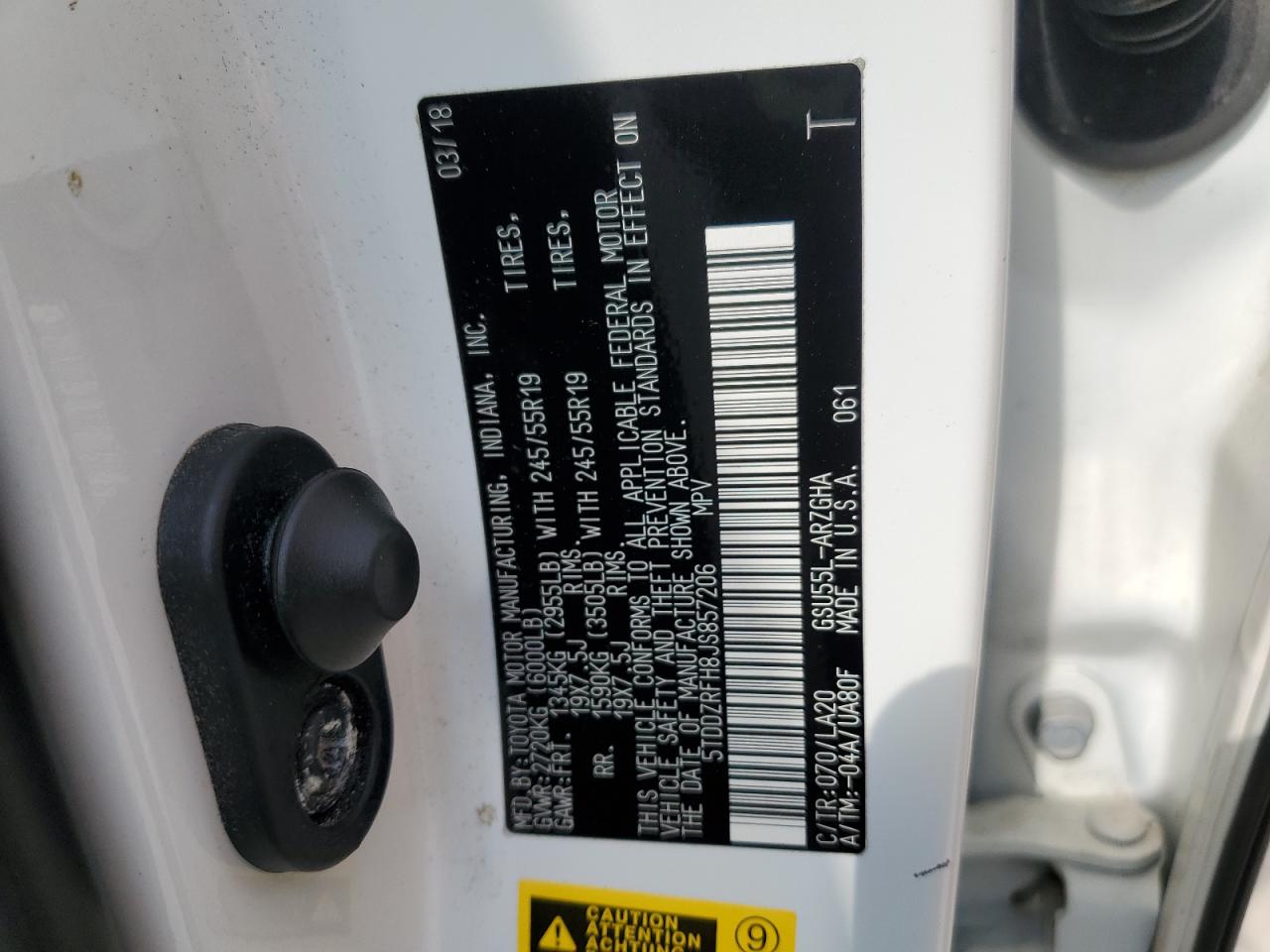 2018 Toyota Highlander Limited VIN: 5TDDZRFH8JS857206 Lot: 63619035