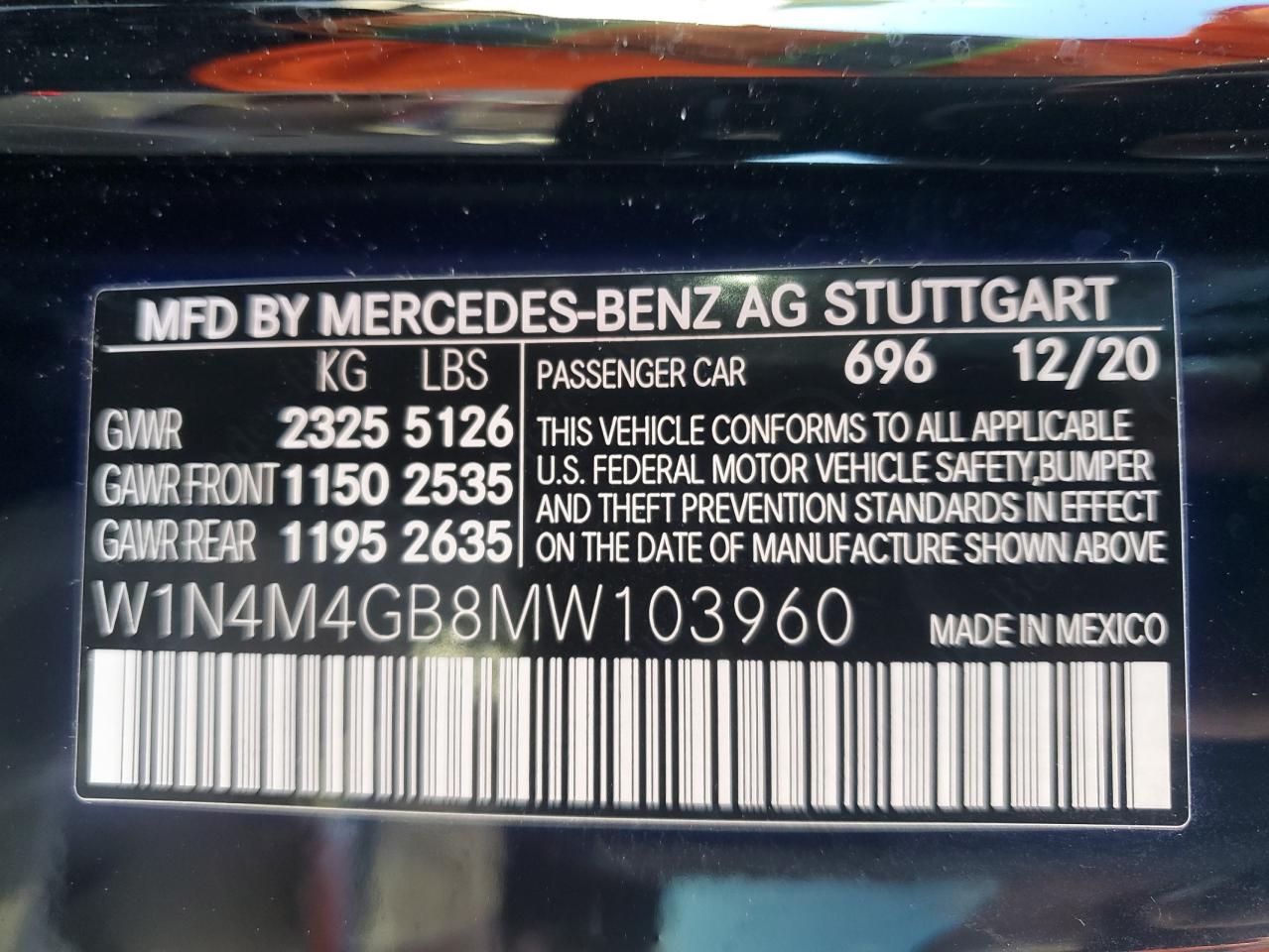 2021 Mercedes-Benz Glb 250 VIN: W1N4M4GB8MW103960 Lot: 65016495