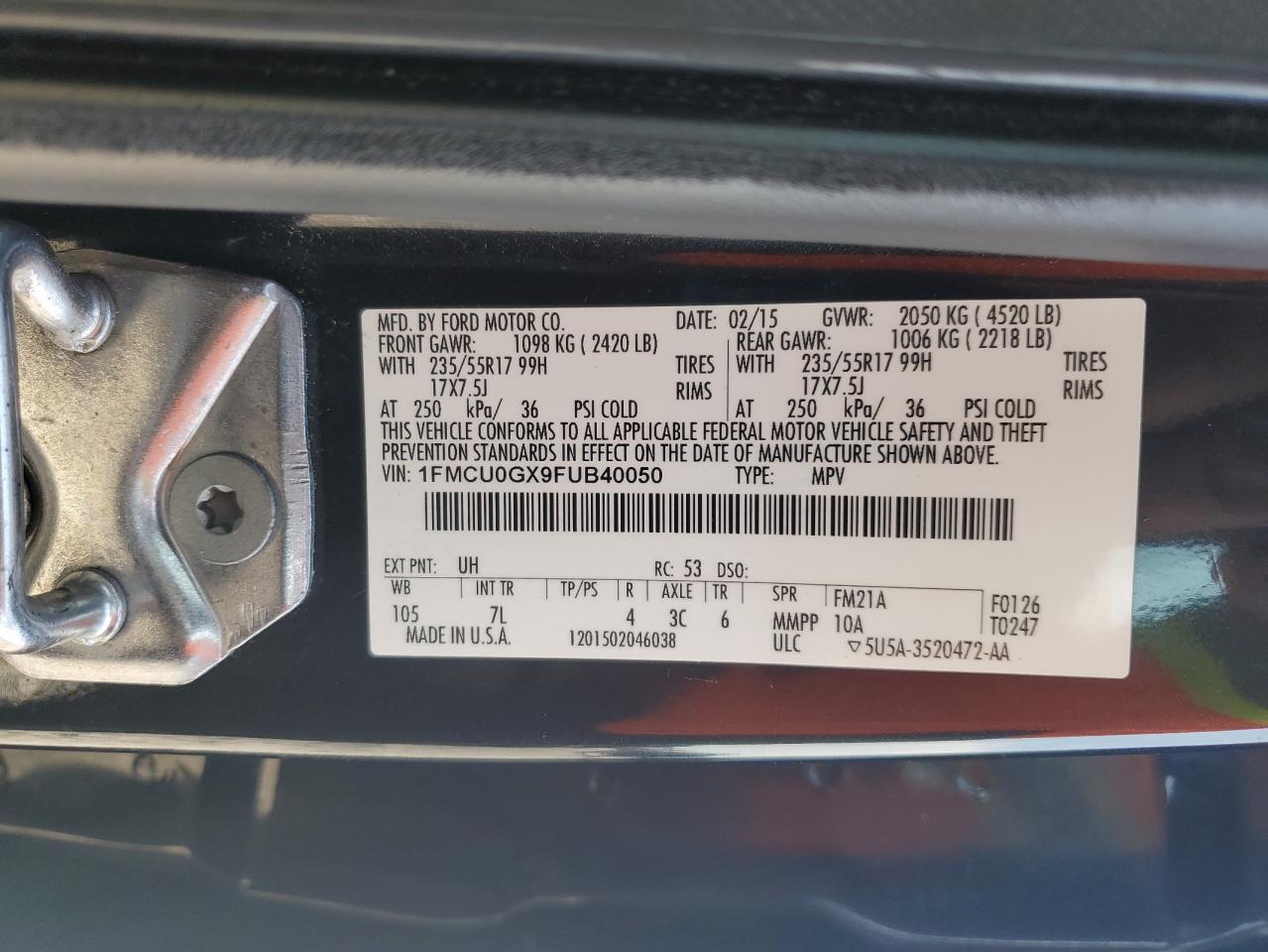 1FMCU0GX9FUB40050 2015 Ford Escape Se