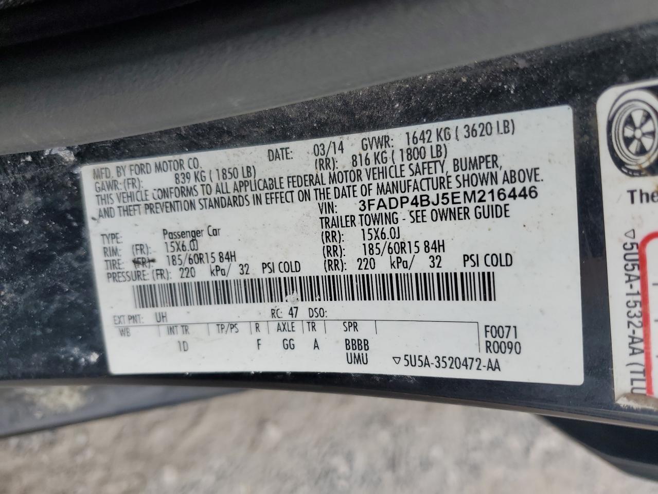 3FADP4BJ5EM216446 2014 Ford Fiesta Se