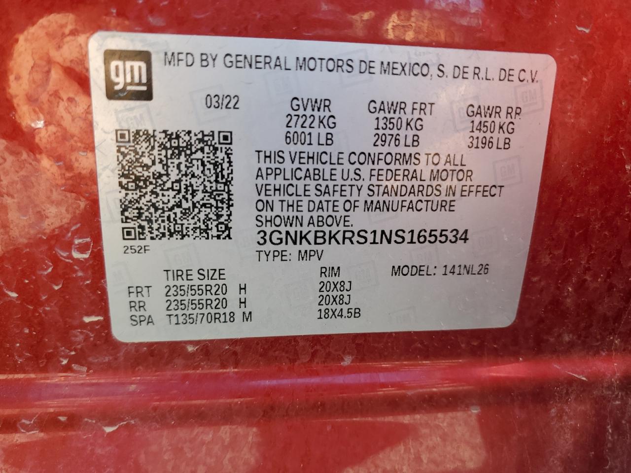2022 Chevrolet Blazer Rs VIN: 3GNKBKRS1NS165534 Lot: 63043785