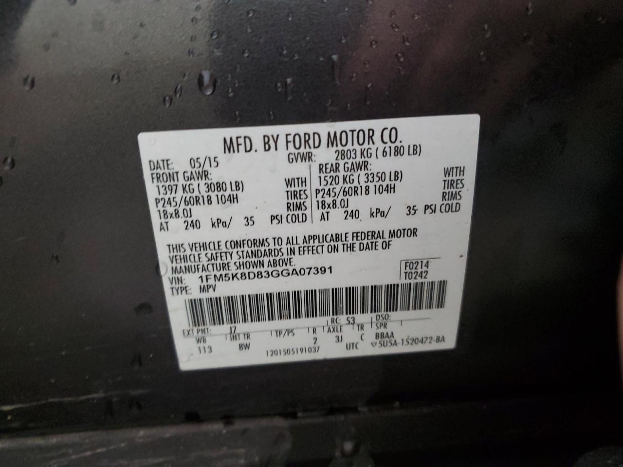 2016 Ford Explorer Xlt VIN: 1FM5K8D83GGA07391 Lot: 65350765