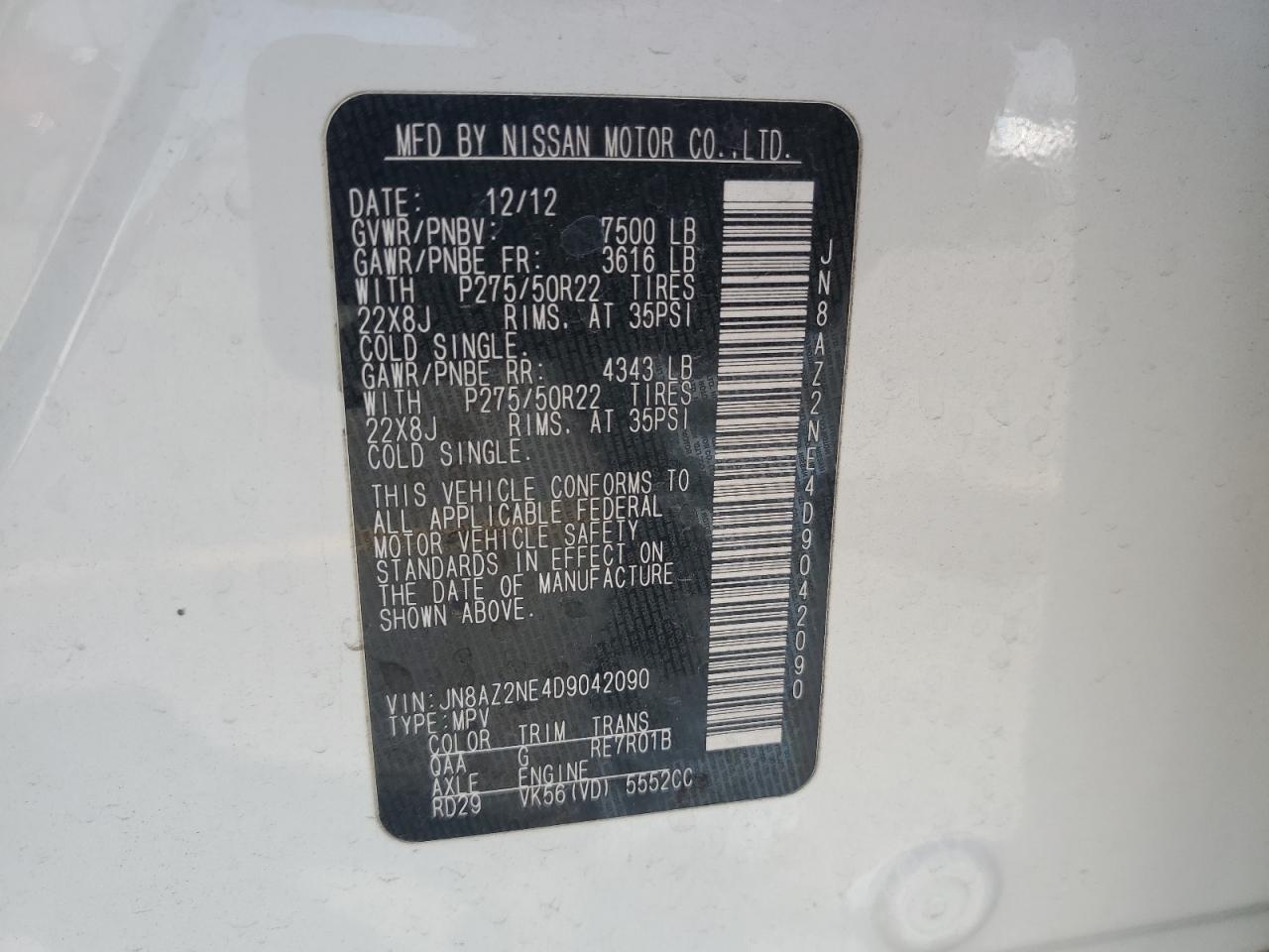 2013 Infiniti Qx56 VIN: JN8AZ2NE4D9042090 Lot: 65149295