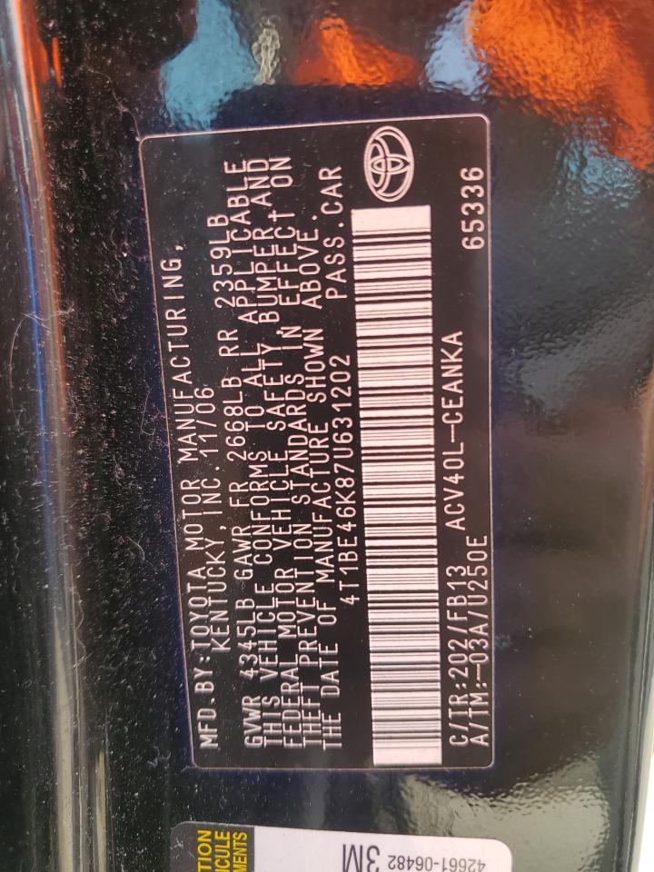 2007 Toyota Camry Ce VIN: 4T1BE46K87U631202 Lot: 66536445