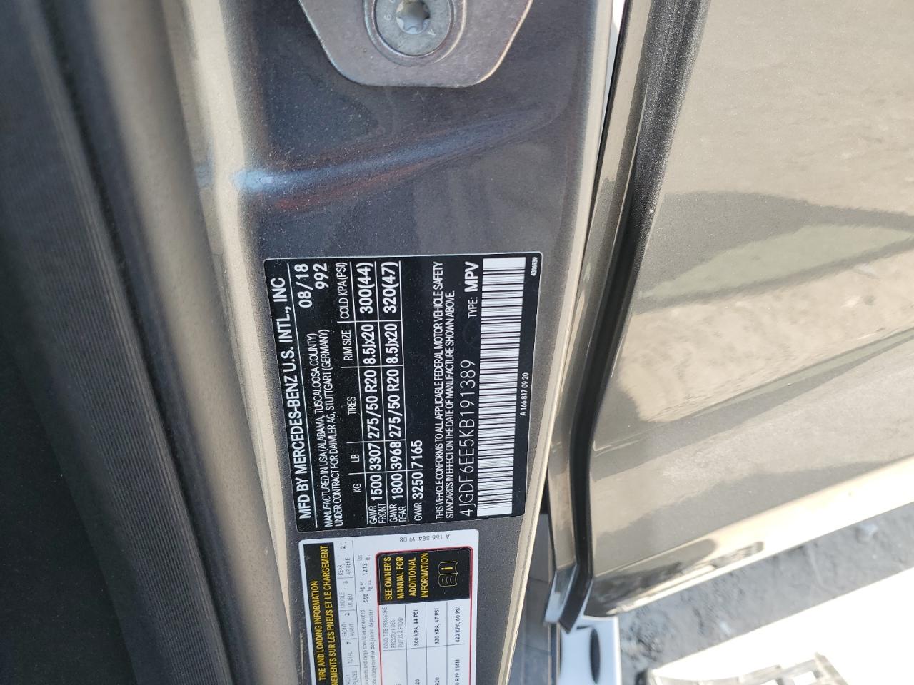 2019 Mercedes-Benz Gls 450 4Matic VIN: 4JGDF6EE5KB191389 Lot: 64133495