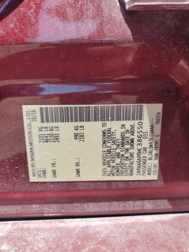 2017 Nissan Maxima 3.5S VIN: 1N4AA6AP0HC386550 Lot: 65750435