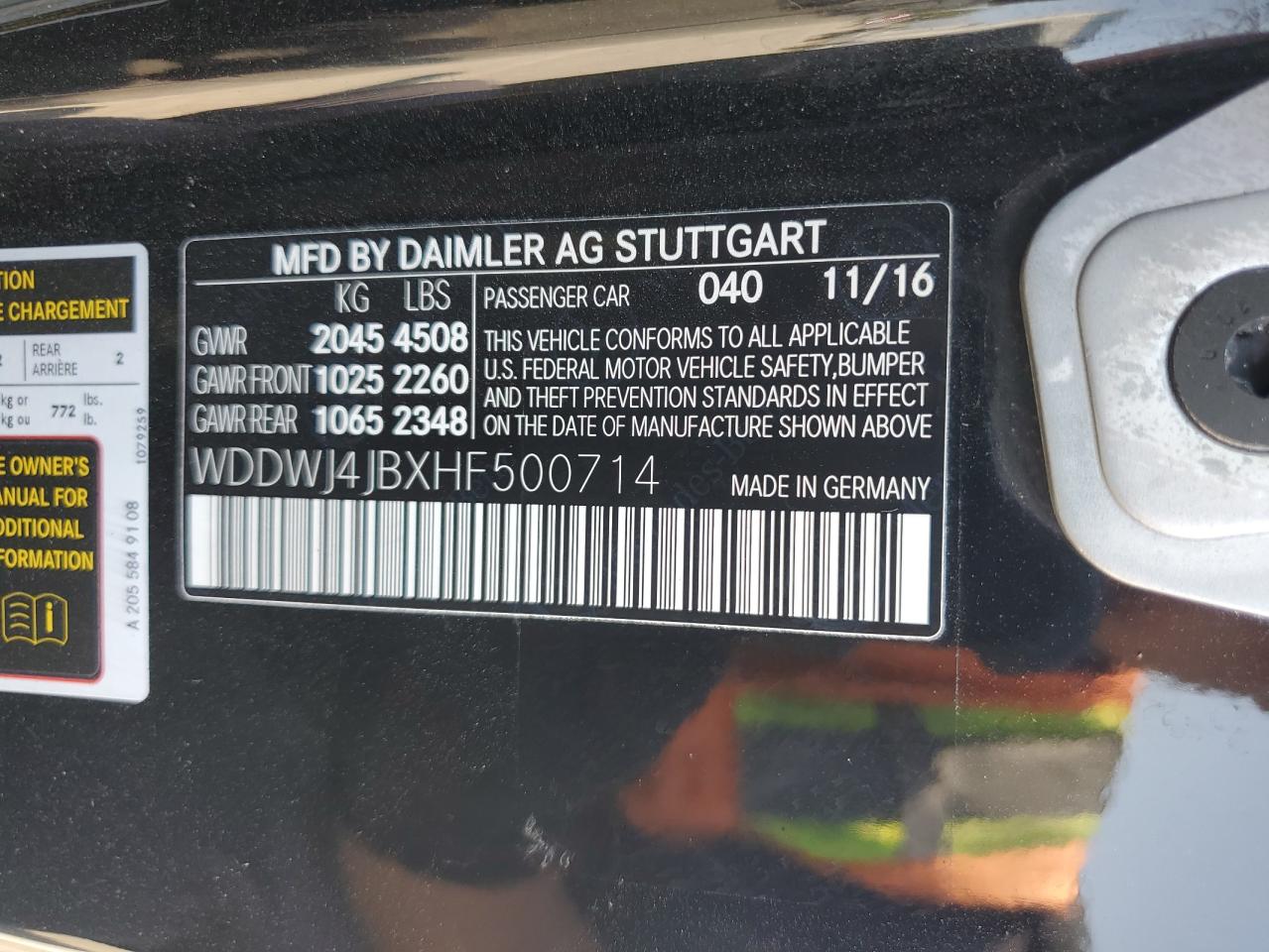 2017 Mercedes-Benz C 300 VIN: WDDWJ4JBXHF500714 Lot: 64863545