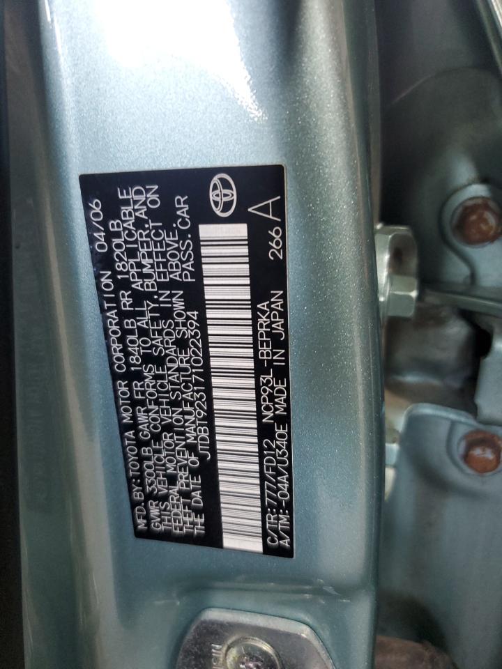 2007 Toyota Yaris VIN: JTDBT923171022394 Lot: 64991015