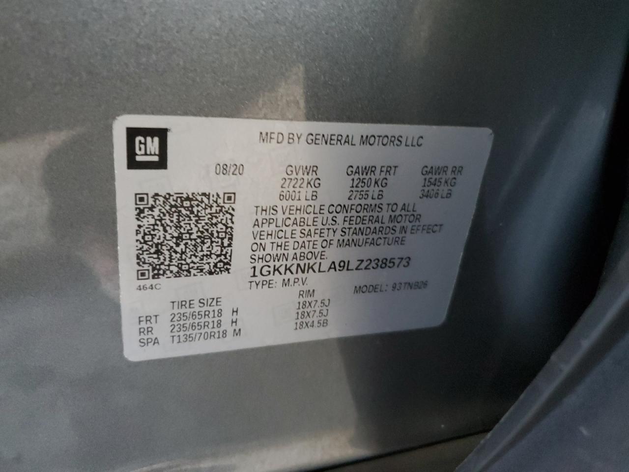 2020 GMC Acadia Sle VIN: 1GKKNKLA9LZ238573 Lot: 65817705
