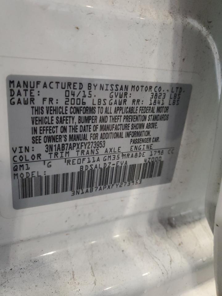 2015 Nissan Sentra S VIN: 3N1AB7APXFY273953 Lot: 62866045