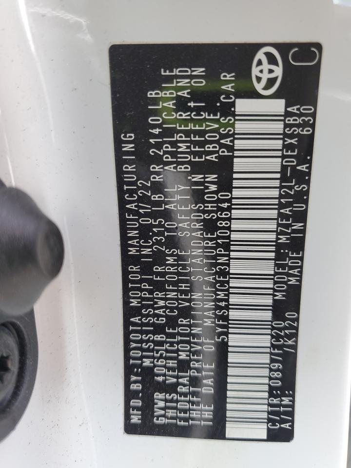 5yfs4mce3np108640 5YFS4MCE3NP108640 2022 Toyota Corolla Se