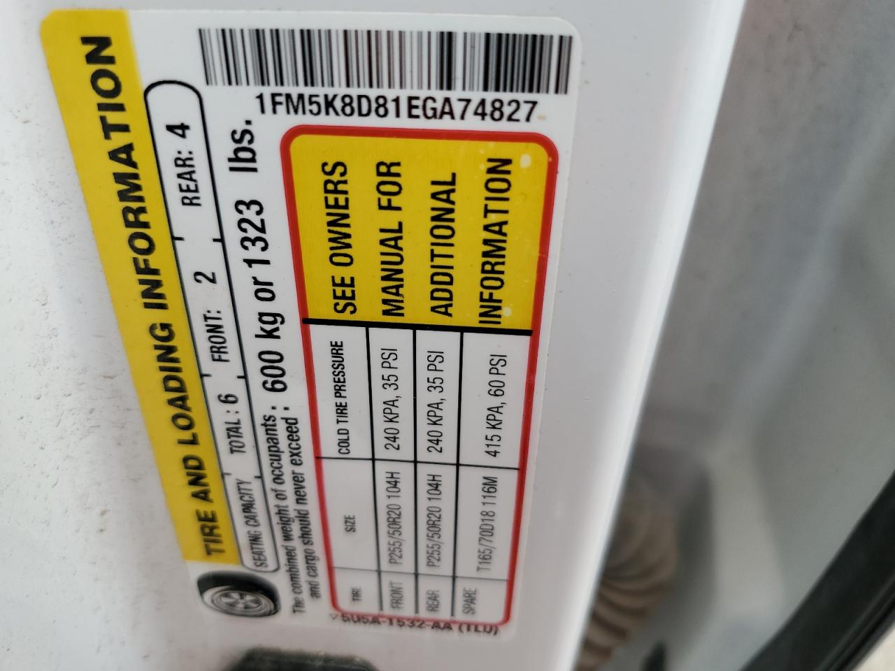 2014 Ford Explorer Xlt VIN: 1FM5K8D81EGA74827 Lot: 65343665