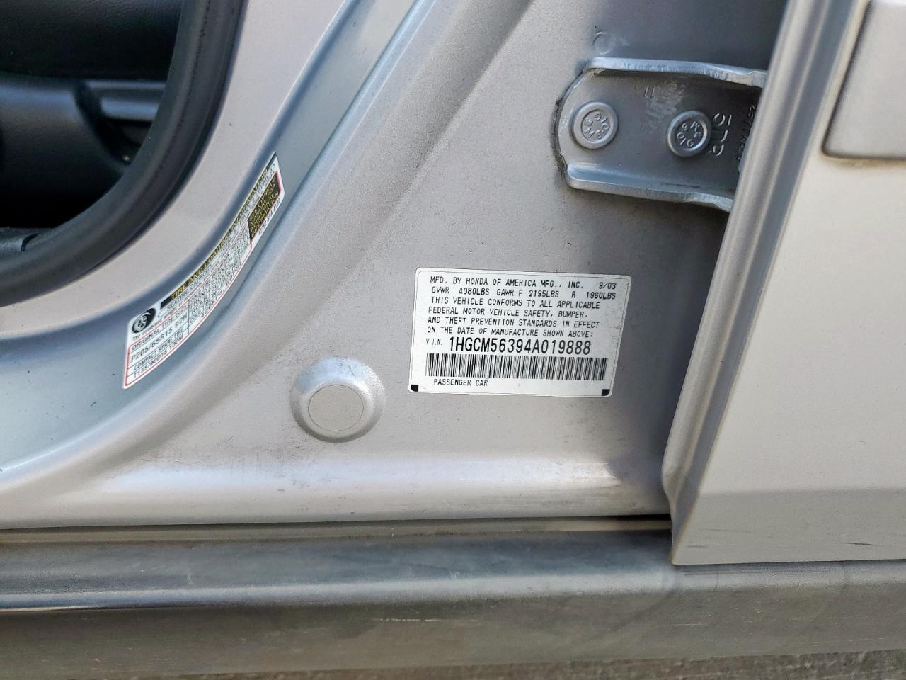 2004 Honda Accord Lx VIN: 1HGCM56394A019888 Lot: 64749795
