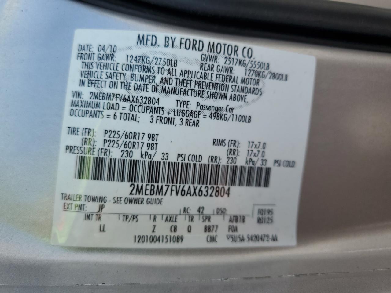 2010 Mercury Grand Marquis Ls VIN: 2MEBM7FV6AX632804 Lot: 62233955