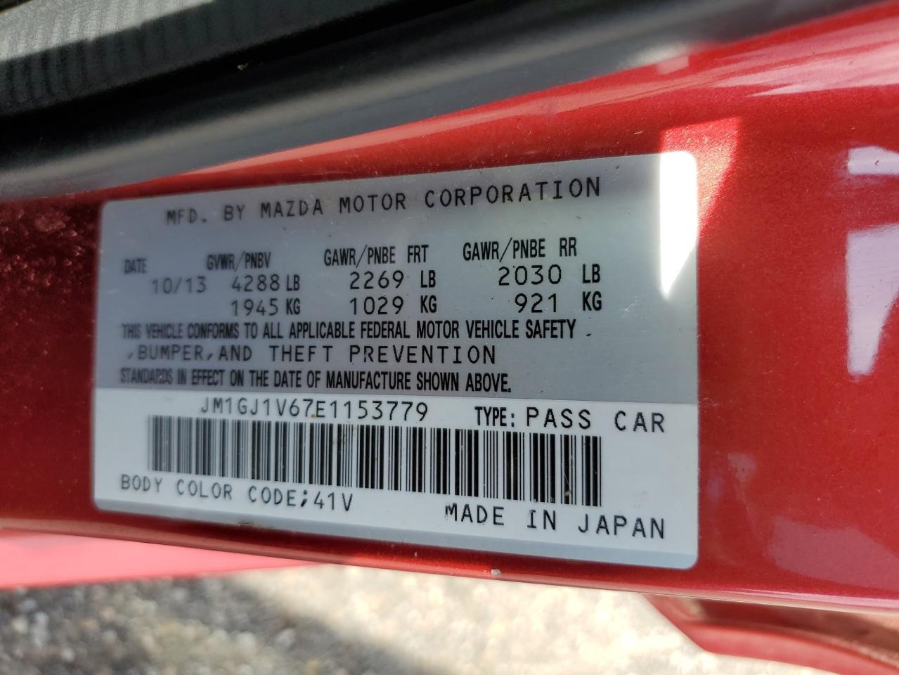 2014 Mazda 6 Touring VIN: JM1GJ1V67E1153779 Lot: 62698205