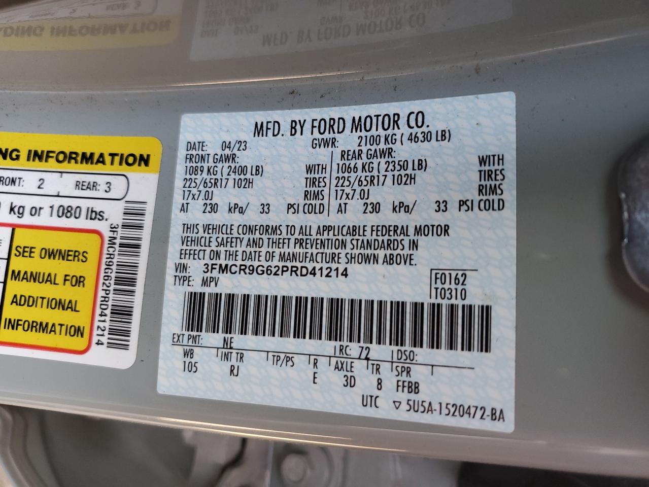 2023 Ford Bronco Sport Heritage VIN: 3FMCR9G62PRD41214 Lot: 66507435