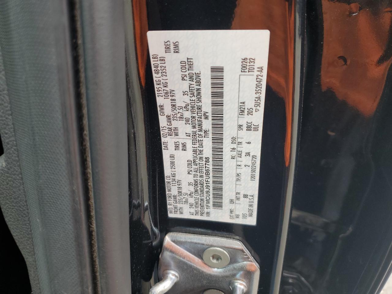 2015 Ford Escape Titanium VIN: 1FMCU9J91FUB67788 Lot: 65221475