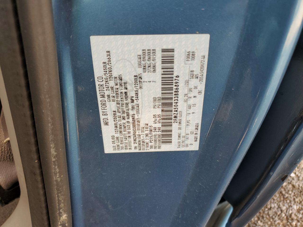 2003 Ford Windstar Wagon VIN: 2FMZA50433BB68976 Lot: 65070815