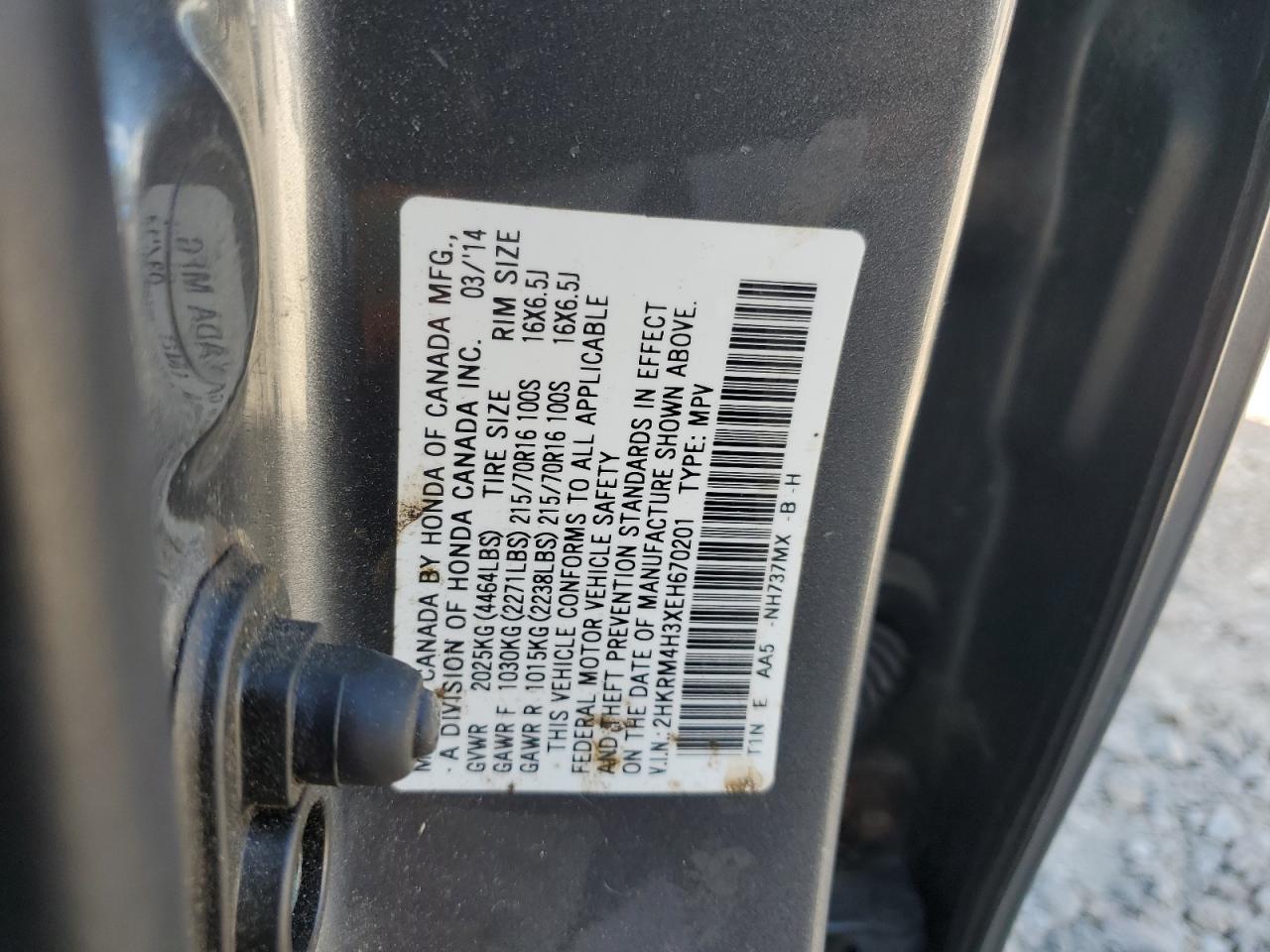 2014 Honda Cr-V Lx VIN: 2HKRM4H3XEH670201 Lot: 65545915