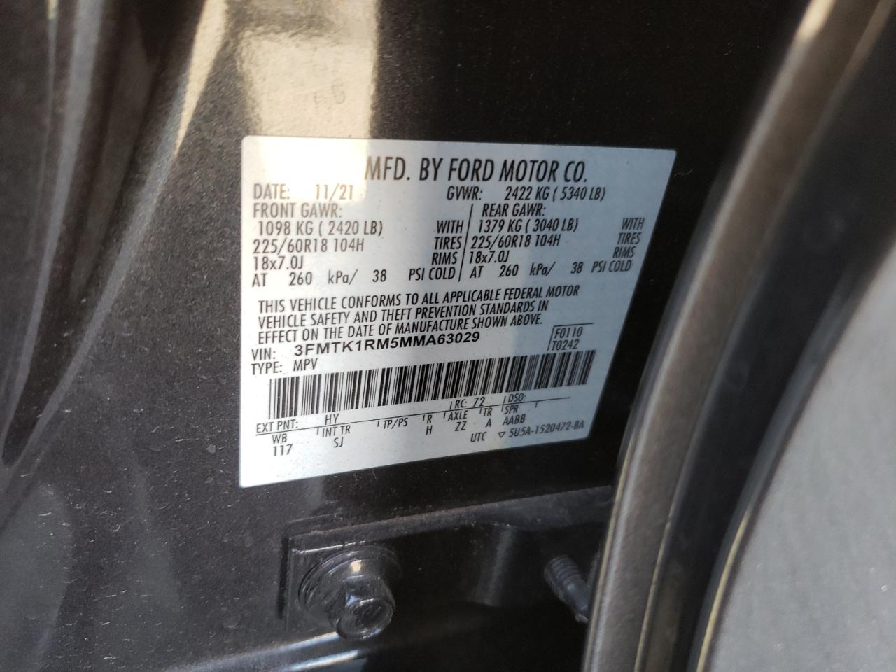 2021 Ford Mustang Mach-E Select VIN: 3FMTK1RM5MMA63029 Lot: 65027755