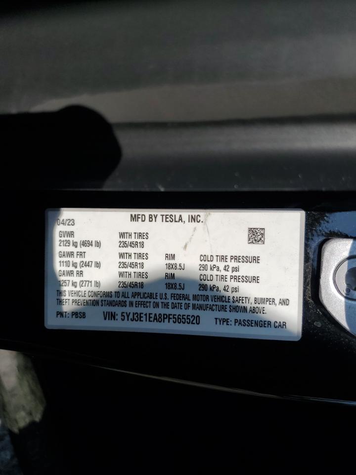 2023 Tesla Model 3 VIN: 5YJ3E1EA8PF565520 Lot: 64574935
