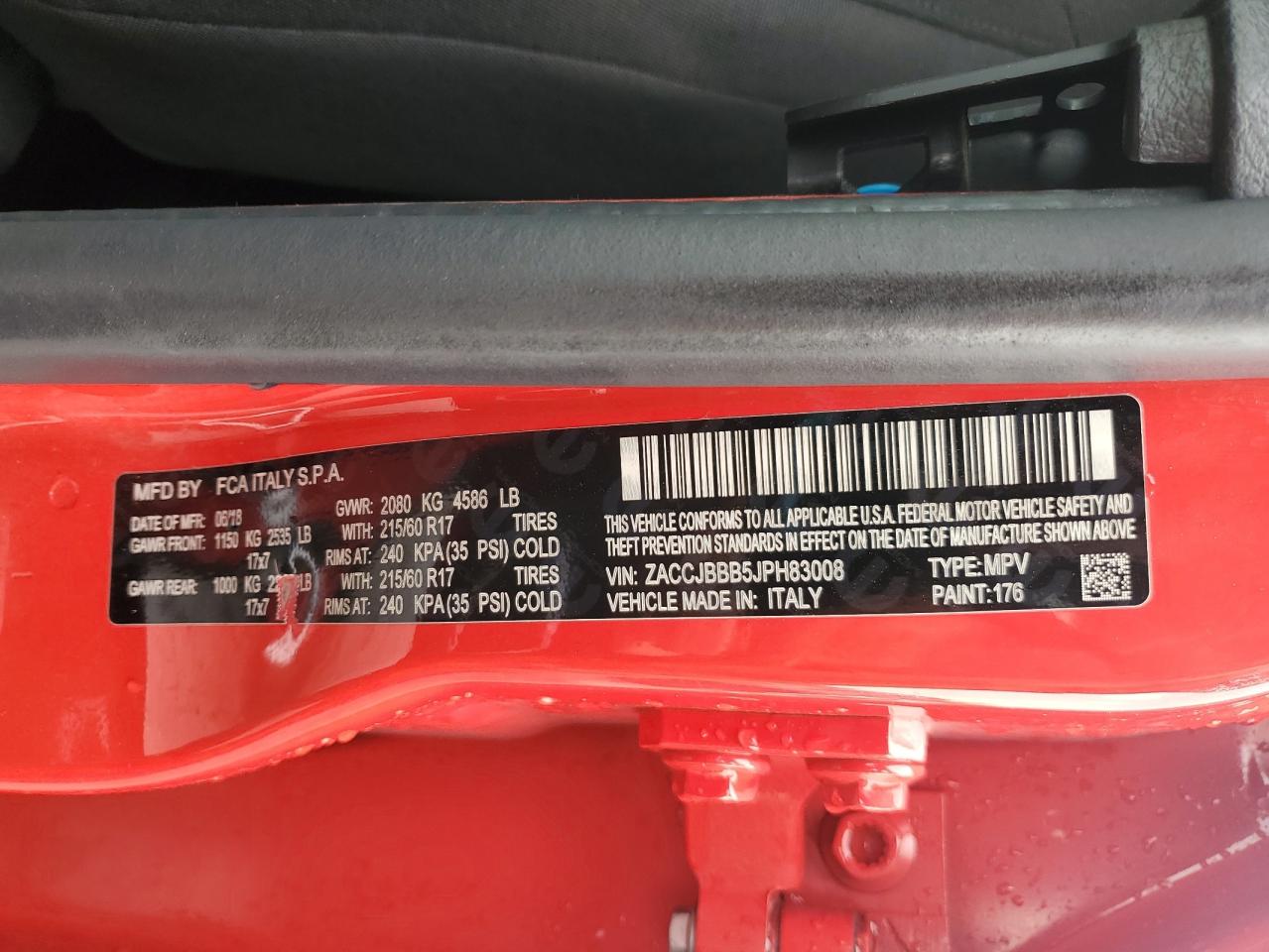 2018 Jeep Renegade Latitude VIN: ZACCJBBB5JPH83008 Lot: 64858765