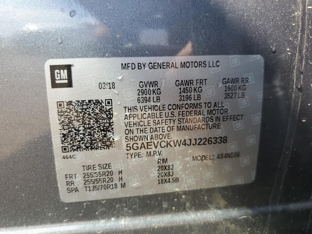 2018 Buick Enclave Avenir VIN: 5GAEVCKW4JJ226338 Lot: 63772595