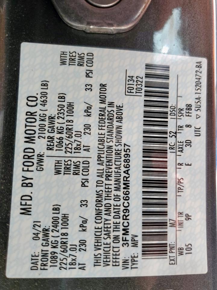 2021 Ford Bronco Sport Outer Banks VIN: 3FMCR9C66MRA68957 Lot: 65011325