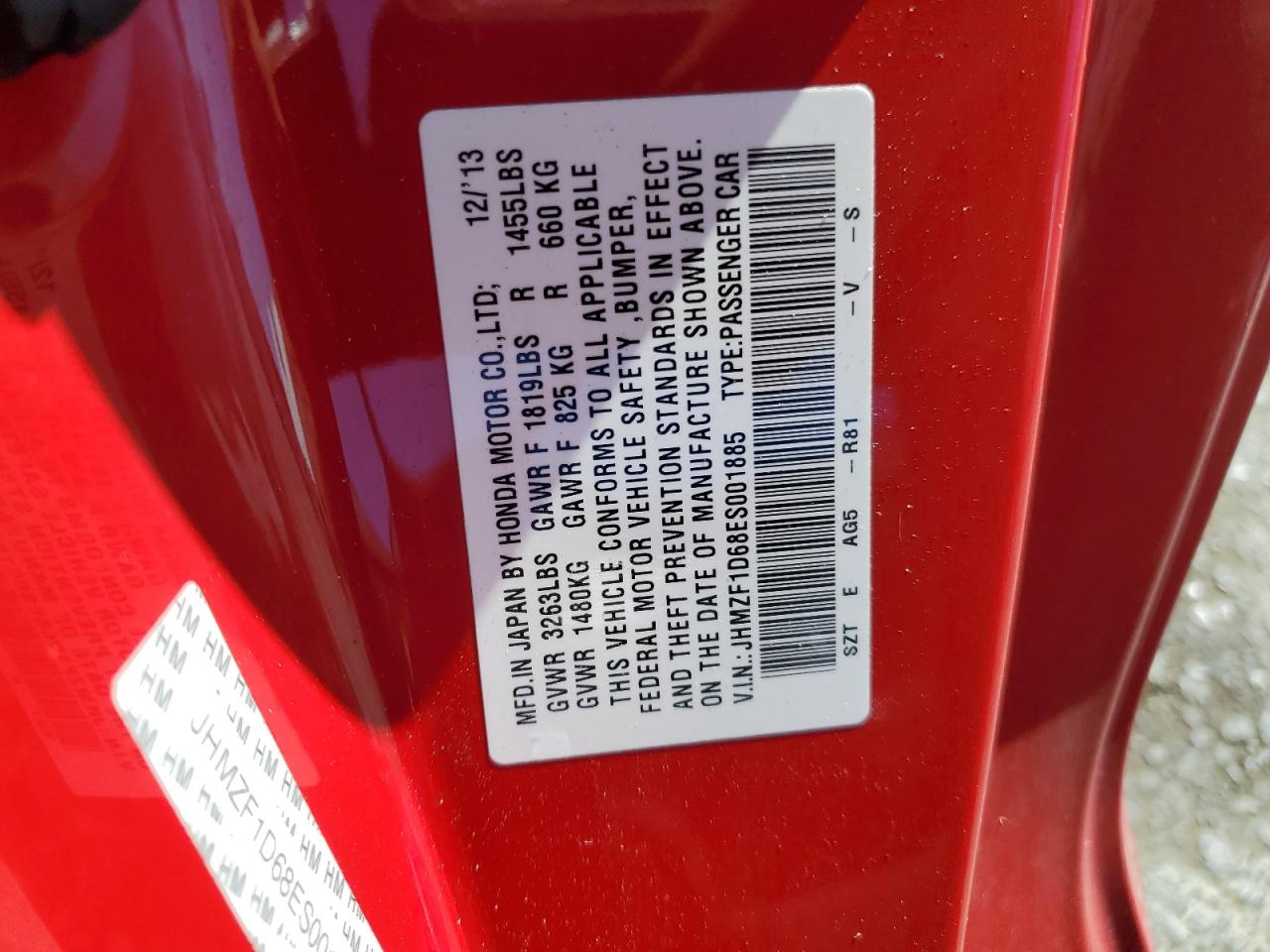 2014 Honda Cr-Z Ex VIN: JHMZF1D68ES001885 Lot: 65986605