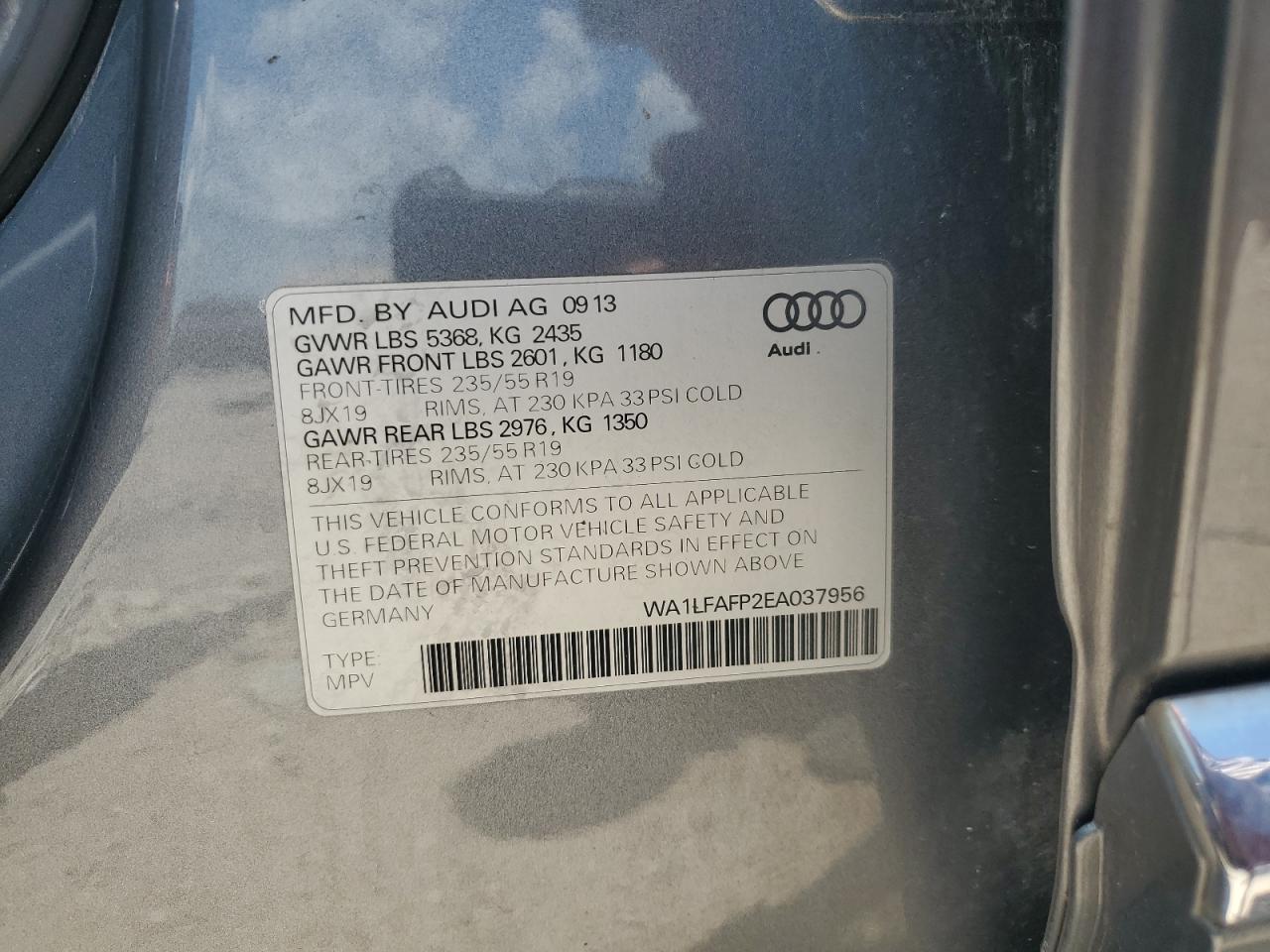 2014 Audi Q5 Premium Plus VIN: WA1LFAFP2EA037956 Lot: 63641585