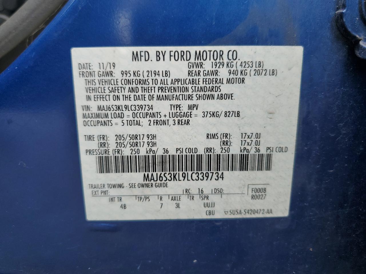 2020 Ford Ecosport Titanium VIN: MAJ6S3KL9LC339734 Lot: 66935795