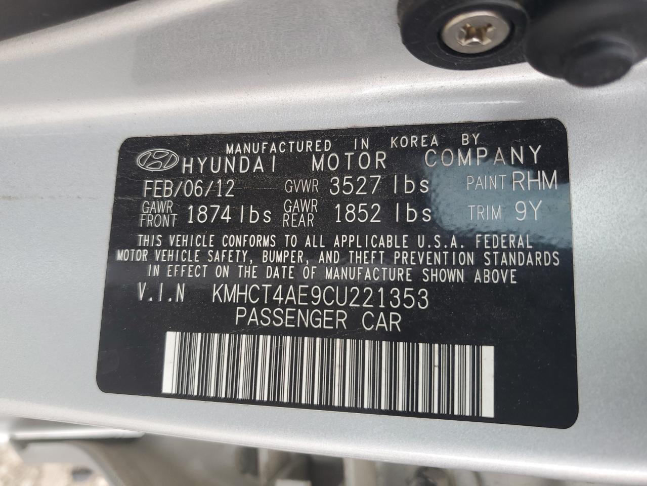 2012 Hyundai Accent Gls VIN: KMHCT4AE9CU221353 Lot: 64610825